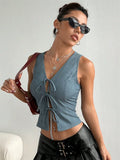 Women's V-neck Lace Crop Tops Fashion Designer Vest M-L Singlets