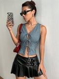 Women's V-neck Lace Crop Tops Fashion Designer Vest M-L Singlets