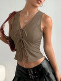 Women's V-neck Lace Crop Tops Fashion Designer Vest M-L Singlets
