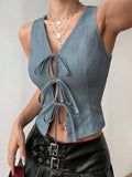 Women's V-neck Lace Crop Tops Fashion Designer Vest M-L Singlets