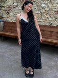 Women's  V-Neck Lace S-L Fashion Designer Spaghetti Dresses (Long)