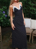 Women's  V-Neck Lace S-L Fashion Designer Spaghetti Dresses (Long)