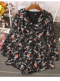 Women's V-neck Puff Sleeves Floral Chiffon Fashion Designer Rompers