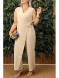 Women's V-Neck Sleeveless Wrap S-3XL Fashion Designer Jumpsuits (Plus Size)