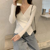 Women's V Neck Tops Fashion Designer Knitted Criss Cross Cardigans-Women's Fashion Designer Jerseys Tops-white-Women&#x27;s fashion designer plus size clothes