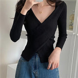 Women's V Neck Tops Fashion Designer Knitted Criss Cross Cardigans-Women's Fashion Designer Jerseys Tops-black-Women&#x27;s fashion designer plus size clothes