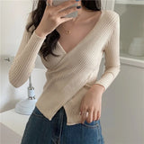 Women's V Neck Tops Fashion Designer Knitted Criss Cross Cardigans-Women's Fashion Designer Jerseys Tops-Apricot-Women&#x27;s fashion designer plus size clothes