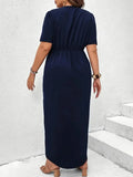 Women's V-neck Wrap 1-5XL Fashion Designer Midi Dresses (Plus Size)
