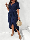 Women's V-neck Wrap 1-5XL Fashion Designer Midi Dresses (Plus Size)