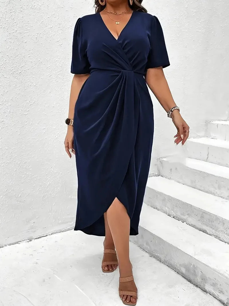 Women's V-neck Wrap 1-5XL Fashion Designer Midi Dresses (Plus Size) International Women's Clothing Women's V-neck Wrap 1-5XL Fashion Designer Midi Dresses (Plus Size) International Women's Clothing
