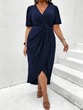 Women's V-neck Wrap 1-5XL Fashion Designer Midi Dresses (Plus Size)