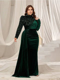 Women's Velvet L-7XL Sequin Fashion Designer Long Dresses (Plus Size)-Women's Fashion Designer Plus Size Dresses-green-Women&#x27;s fashion designer plus size clothes