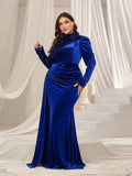 Women's Velvet L-7XL Sequin Fashion Designer Long Dresses (Plus Size)-Women's Fashion Designer Plus Size Dresses-Blue-Women&#x27;s fashion designer plus size clothes
