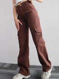 Women's Vintage Cargo Fashion Designer 2-3XL Pants (Plus Size)-Women's Fashion Designer Plus Size Leggings / Pants-Coffee-Women&#x27;s fashion designer plus size clothes