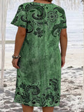 Women's Vintage Printed XL-6XL Fashion Designer Midi Dresses (Plus Size)