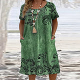 Women's Vintage Printed XL-6XL Fashion Designer Midi Dresses (Plus Size)