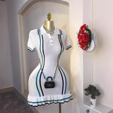 Women's Vintage Ruffle Trim Knitted Fashion Designer S-L Mini Dresses (Short)