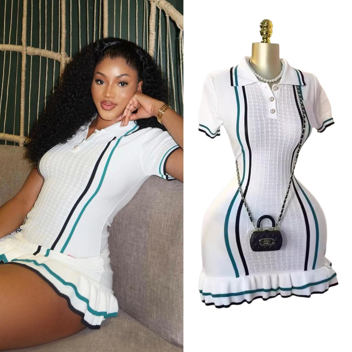 Women's Vintage Ruffle Trim Knitted Fashion Designer S-L Mini Dresses (Short)