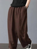 Women's Cotton Linen Fashion Designer Loose Wide Leg Pants (Plus Size)