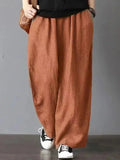 Women's Cotton Linen Fashion Designer Loose Wide Leg Pants (Plus Size)