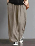 Women's Cotton Linen Fashion Designer Loose Wide Leg Pants (Plus Size)