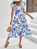 Women's Wrap Fashion Designer Floral Ruffle Dresses (Midi)