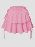 Women's XS-2XL Drawstring Ruffled Fashion Designer Mini Skirts (Short)