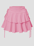 Women's XS-2XL Drawstring Ruffled Fashion Designer Mini Skirts (Short)