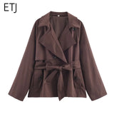 Women's XS-L Double-Breasted Fashion Designer Belted Jackets