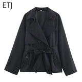 Women's XS-L Double-Breasted Fashion Designer Belted Jackets