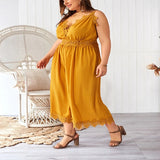 Women's Yellow Lace Rompers Fashion Designer Jumpsuit (Plus Size)