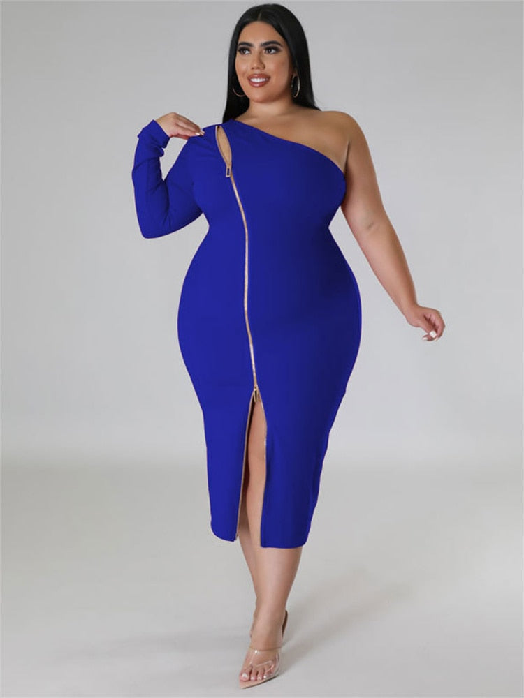 Women's Zipper Fashion Designer One Sleeved Midi Dresses (Plus Size) –  International Women's Clothing - Women's fashion designer plus size clothes