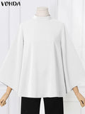 Women'sTunic Fashion Designer Office Blouse Shirts 3/4 Flare Long-Sleeve Tops (Plus Size)