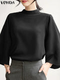 Women'sTunic Fashion Designer Office Blouse Shirts 3/4 Flare Long-Sleeve Tops (Plus Size)