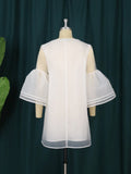 Women's Bell Sleeve Fashion Designer Tulle Short Dresses (Plus Size)