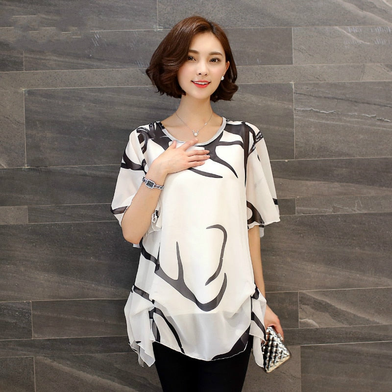 Women's Blouse Petal Sleeve Fashion Designer Chiffon T-Shirts (Plus Size)