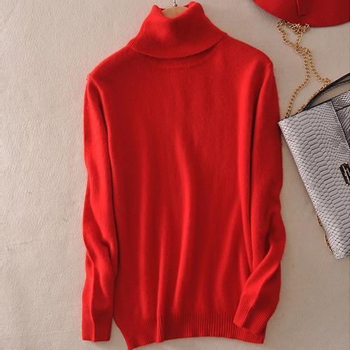 Women's Cashmere Fashion Designer Knitted Turtleneck Jerseys (Plus Size)-Women's Tops Fashion Designer Plus Size Jerseys-Women's fashion designer clothes-Red-S-International Women&#39;s Clothing - Women&#39;s Fashion Designer Plus Size Clothes