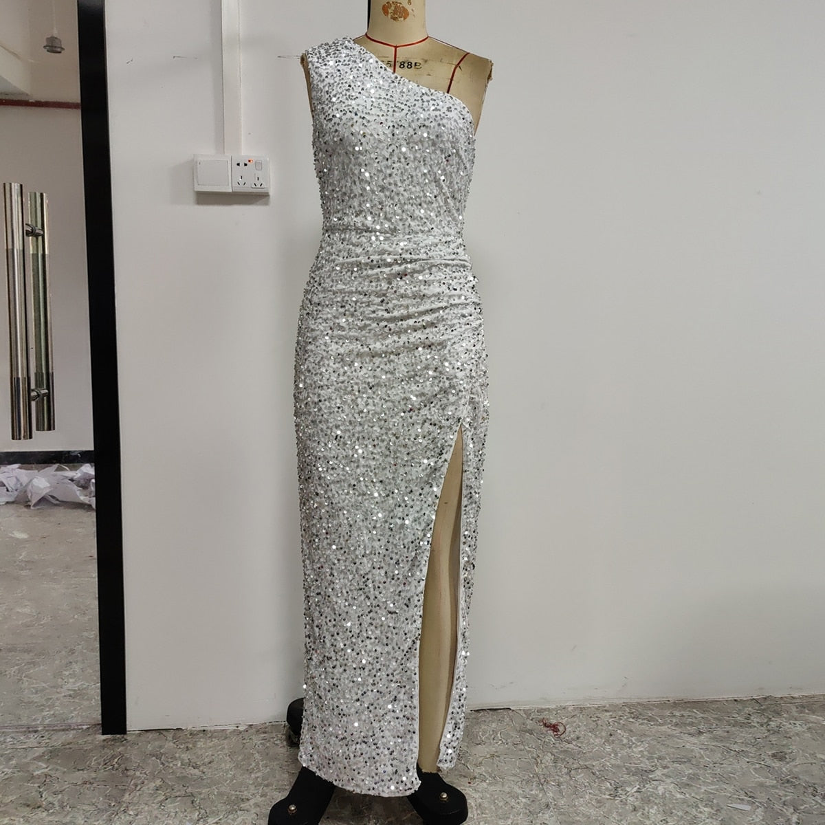 Women's Cocktail Sequin Deep V-Neck Fashion Designer High Split Dresses (Long)