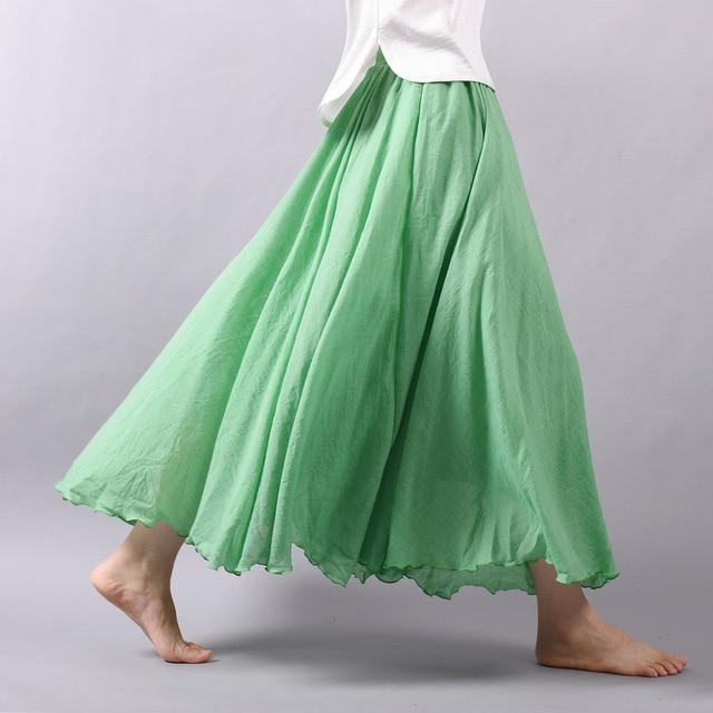 Summer Boho Skirts Women's Fashion Pleated Aline Flowy Swing Tiered Skirts  Elegant Beach Long Skirt Female Dress With Po size XXL Color B-Green