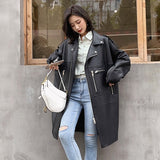 Women's Faux Leather Fashion Designer Loose Zipper Jackets (Plus Size)