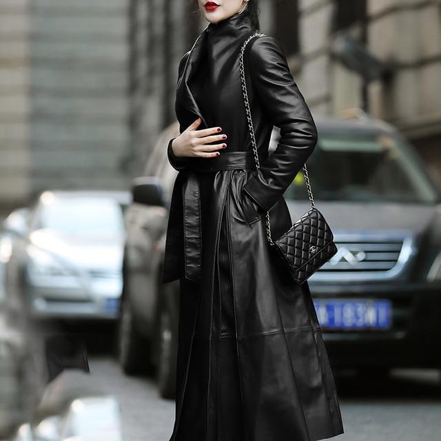 Women's Faux Leather Trench Coat Fashion Designer Nerazzurri