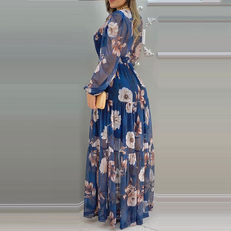 Ice Blue Chiffon Printed Maxi Dress Design by Radhika & Raghav at Pernia's  Pop Up Shop 2024