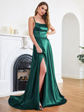 Women's High Split A-Line Satin Fashion Designer Prom Dresses (Long)