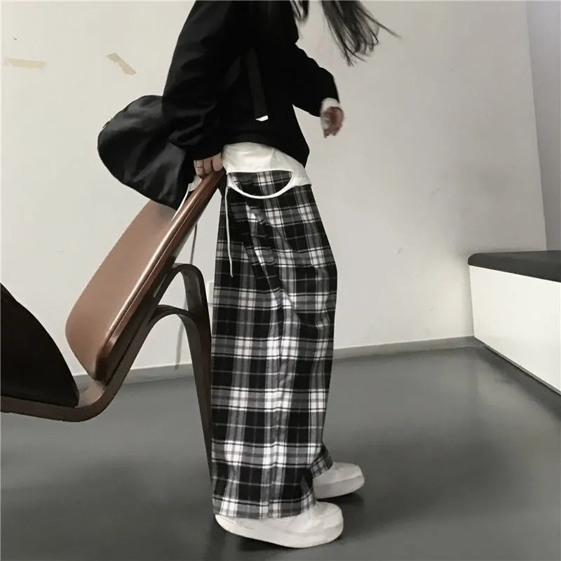 Women's High Waist Elastic Fashion Designer Plaid Pants (Plus Size)