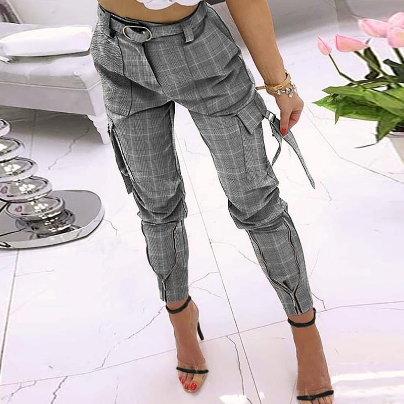 New In Plus Size Cargo Pants Women Plaid Printed Christmas Pants