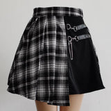 Women's High Waist Fashion Designer Plaid Pinned Skirts (Short)-Women's Fashion Designer Skirts
