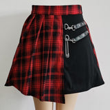 Women's High Waist Fashion Designer Plaid Pinned Skirts (Short)-Women's Fashion Designer Skirts