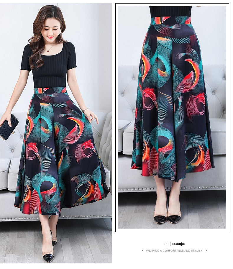 Women's High Waist Fashion  Designer Wide Leg Printed Loose (Plus Size)