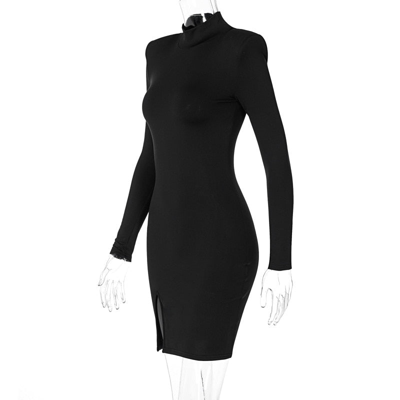 Women's Long Sleeve Bodycon Tunic Fashion Designer Dresses (Short