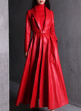 Women's Maxi Leather Trench Fashion Designer Jackets (Plus Size)